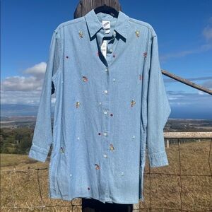 NWT Vintage 90s Warner brothers Tweety bird Ladybug Denim embroidered Top S